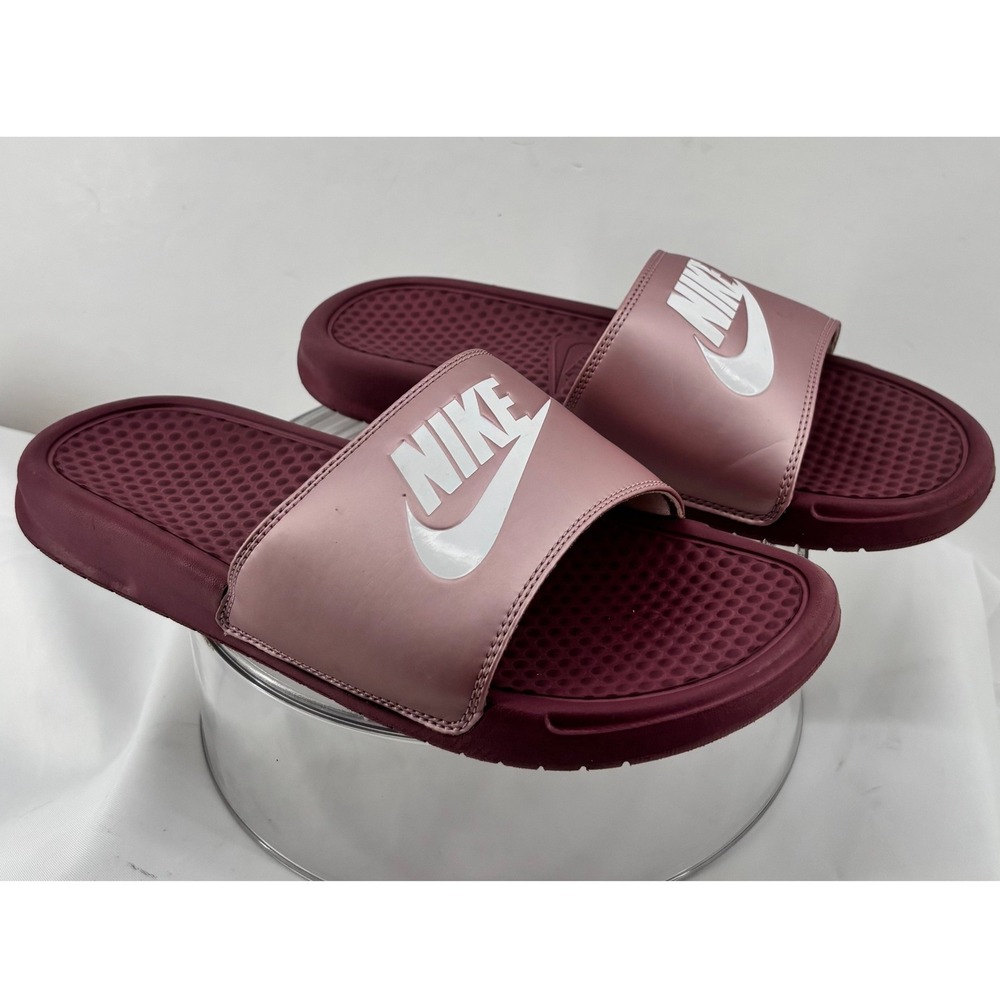 Nike Benassi JDI Sandals Womens 10 Burgundy Rose Gold Synthetic Athletic Slides